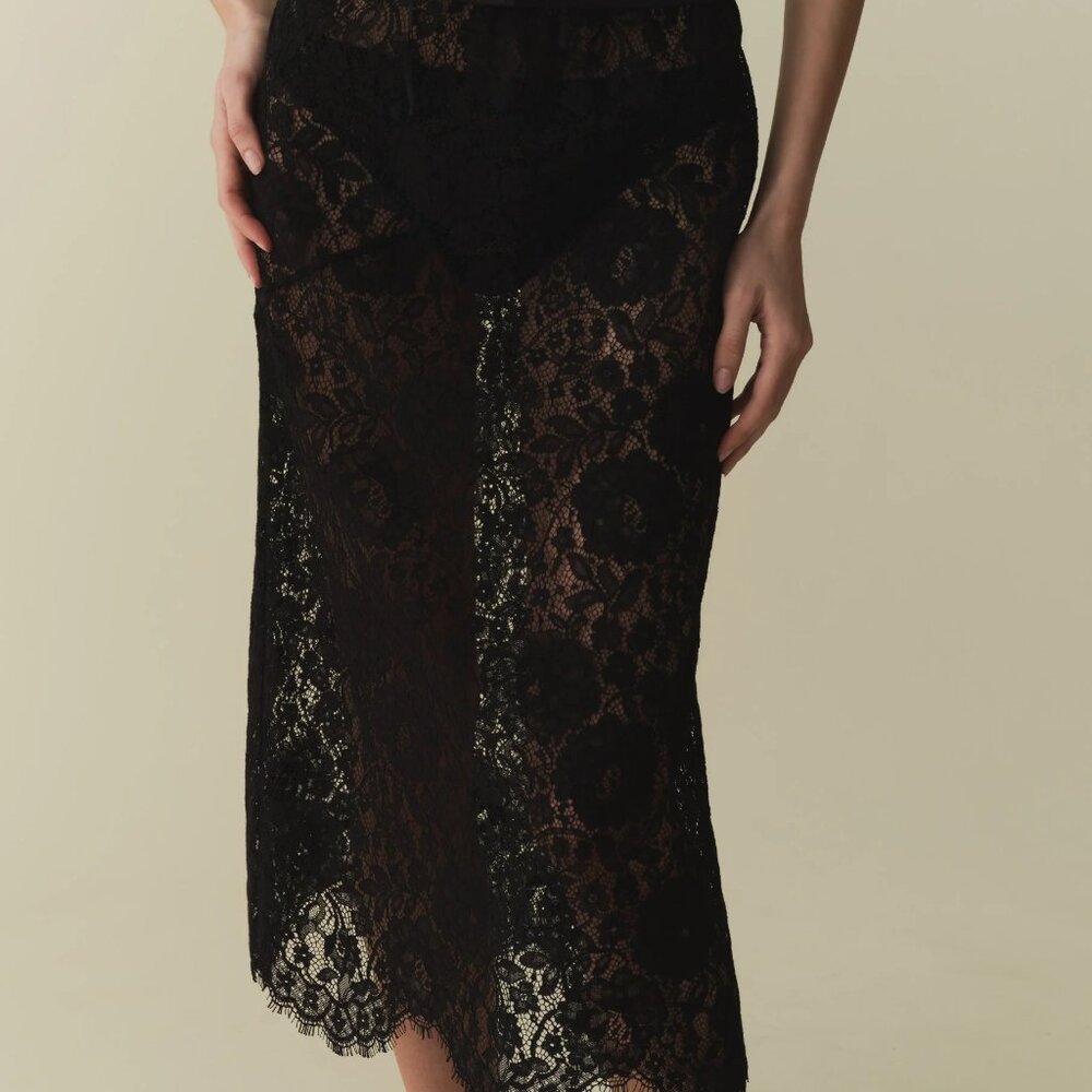 Doen Black Sheer Lace Midi Skirt - Picture 3 of 11